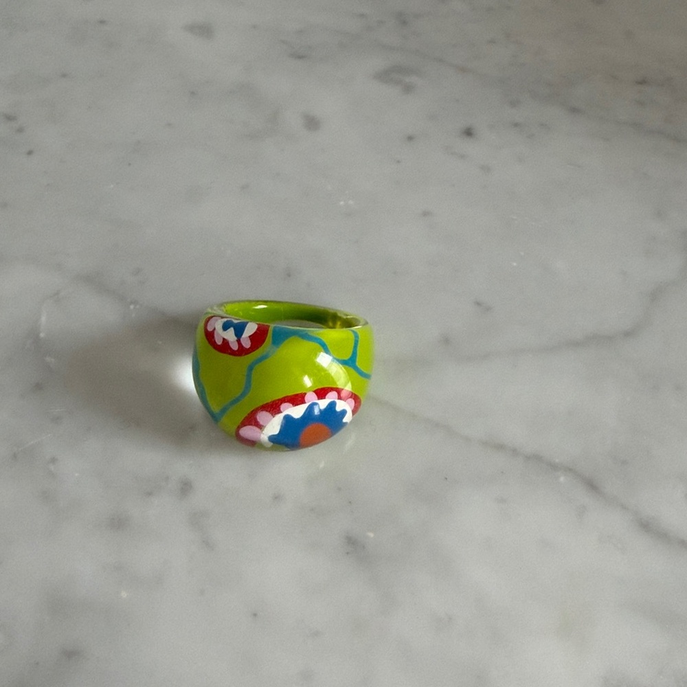Vintage Americana floral blue green Acrylic Ring